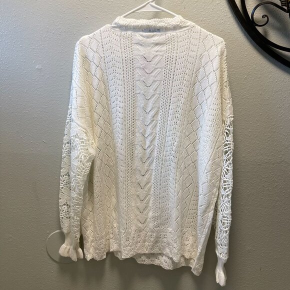 Melody Womens White Long Sleeve Knit Crochet Sweater XL‎  Pullover - Picture 6 of 13